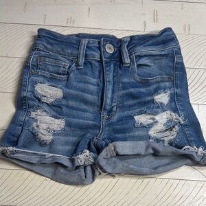 American Eagle Outfitters Blue Distressed Jean Shorts